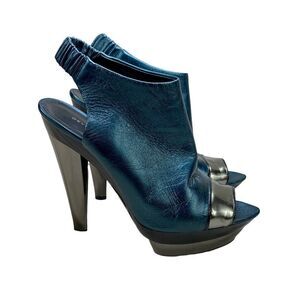 Devi Kroell Metallic Leather Peep Toe Platform Booties 37 US 7 Designer